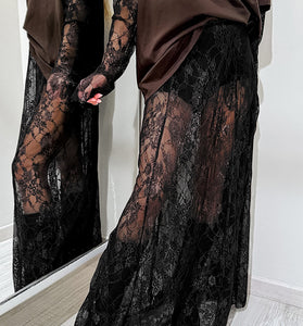 Sheer Lace Overlay Midi Skirt