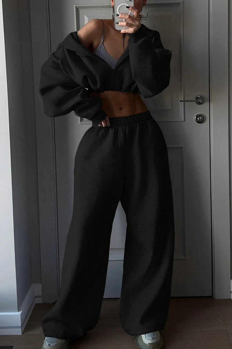Cozy Cropped Hoodie and Sweatpants Set