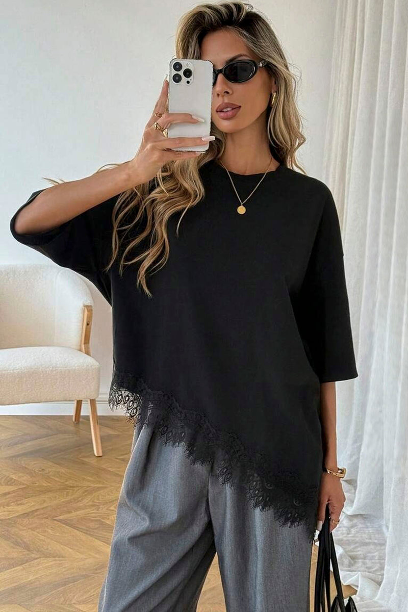 Elegant Lace Trim Loose Fit Top