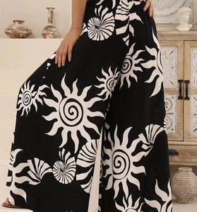 Abstract Print Wide-Leg Casual Pants
