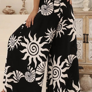 Abstract Print Wide-Leg Casual Pants