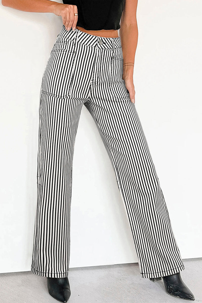 Stripe Patch Pocket High Waist Shift Jeans
