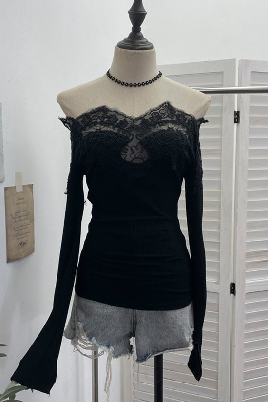 Lace Detail Long Sleeve Bodycon Top