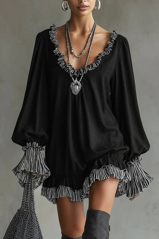 Ruffled Long-Sleeve Casual  Dress