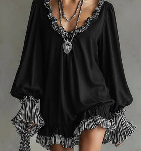 Ruffled Long-Sleeve Casual  Dress