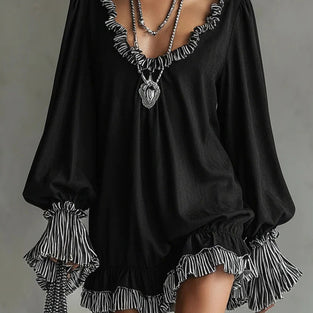 Ruffled Long-Sleeve Casual  Dress
