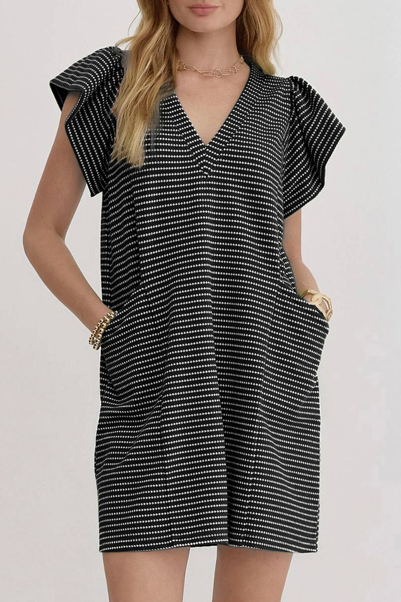Stripe Flutter Sleeve Mini Dress