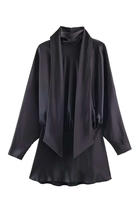 Draped Scarf Neck Long Sleeve Casual Dress