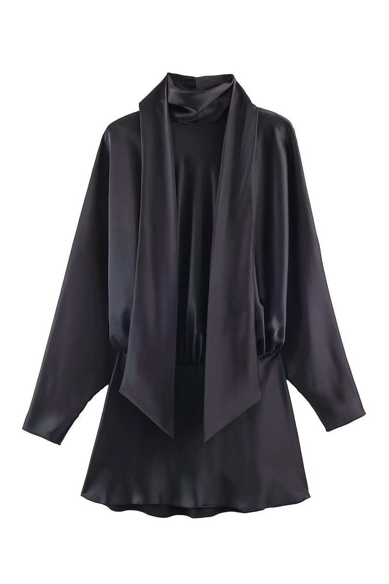 Draped Scarf Neck Long Sleeve Casual Dress