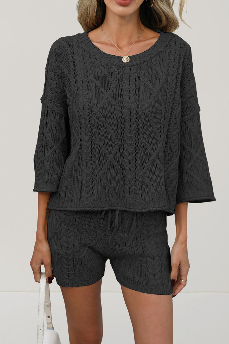 Knit Texture Casual Shorts Set