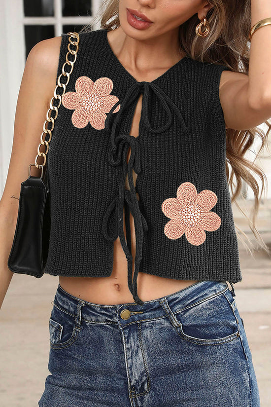 Floral Print Tie-Front Knit Vest