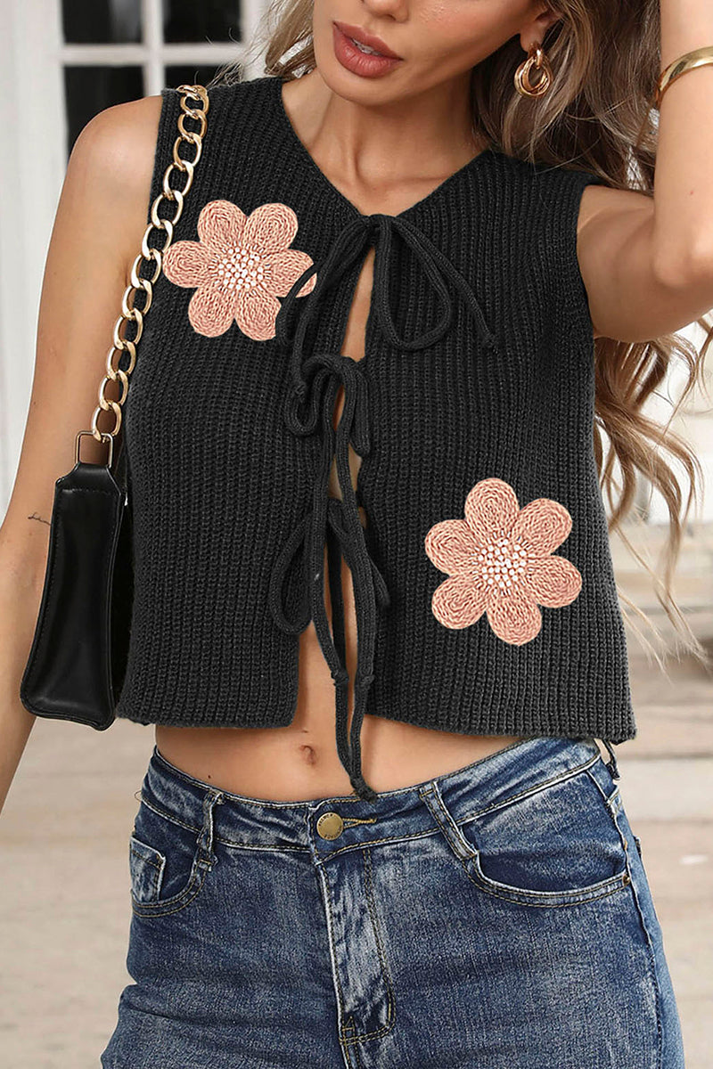 Floral Print Tie-Front Knit Vest