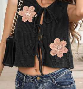 Floral Print Tie-Front Knit Vest