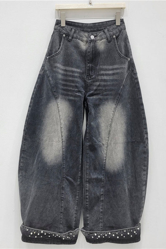 Trendy Barrel Jeans with Cuffed Details