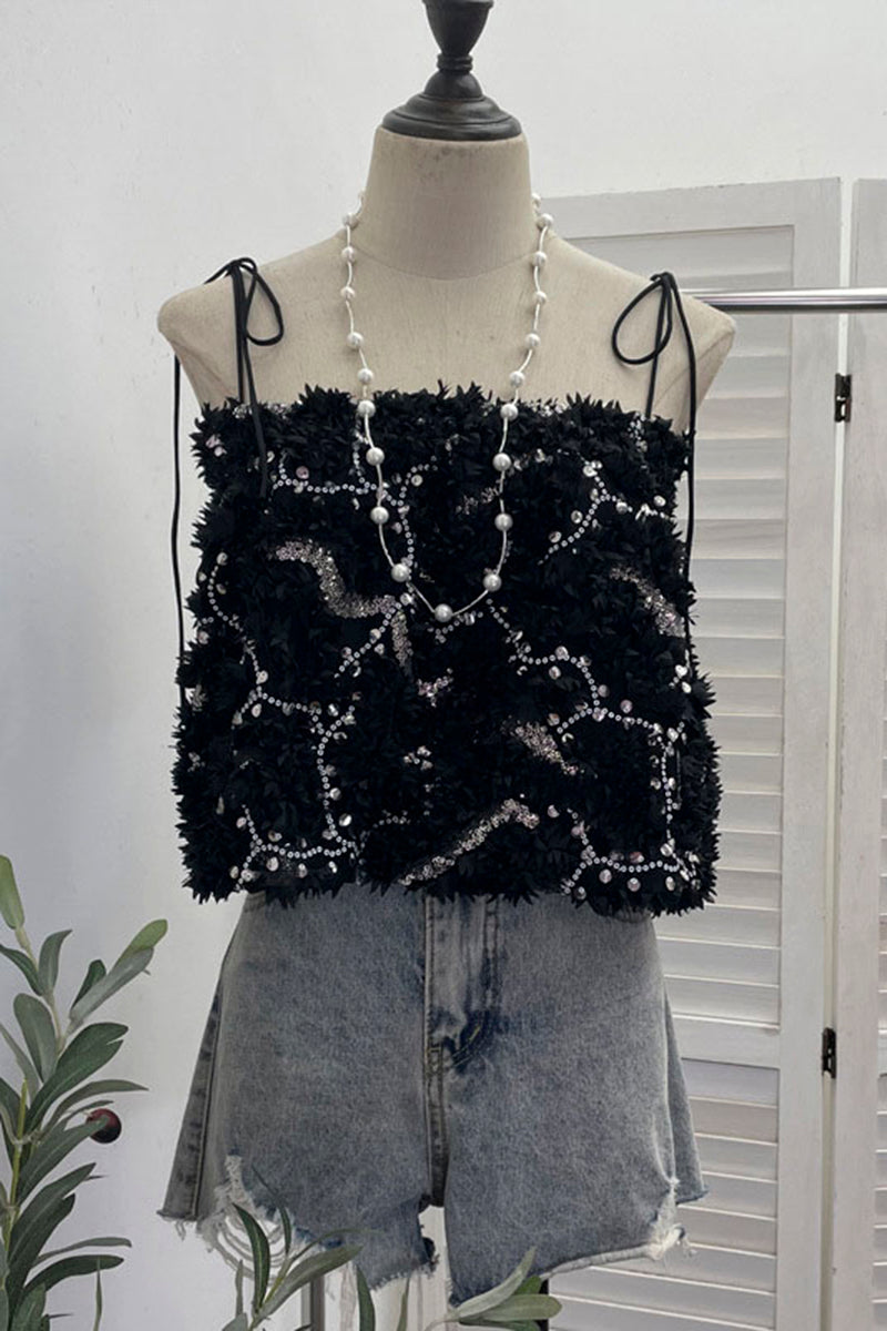 Floral Sequined Sleeveless Camisole