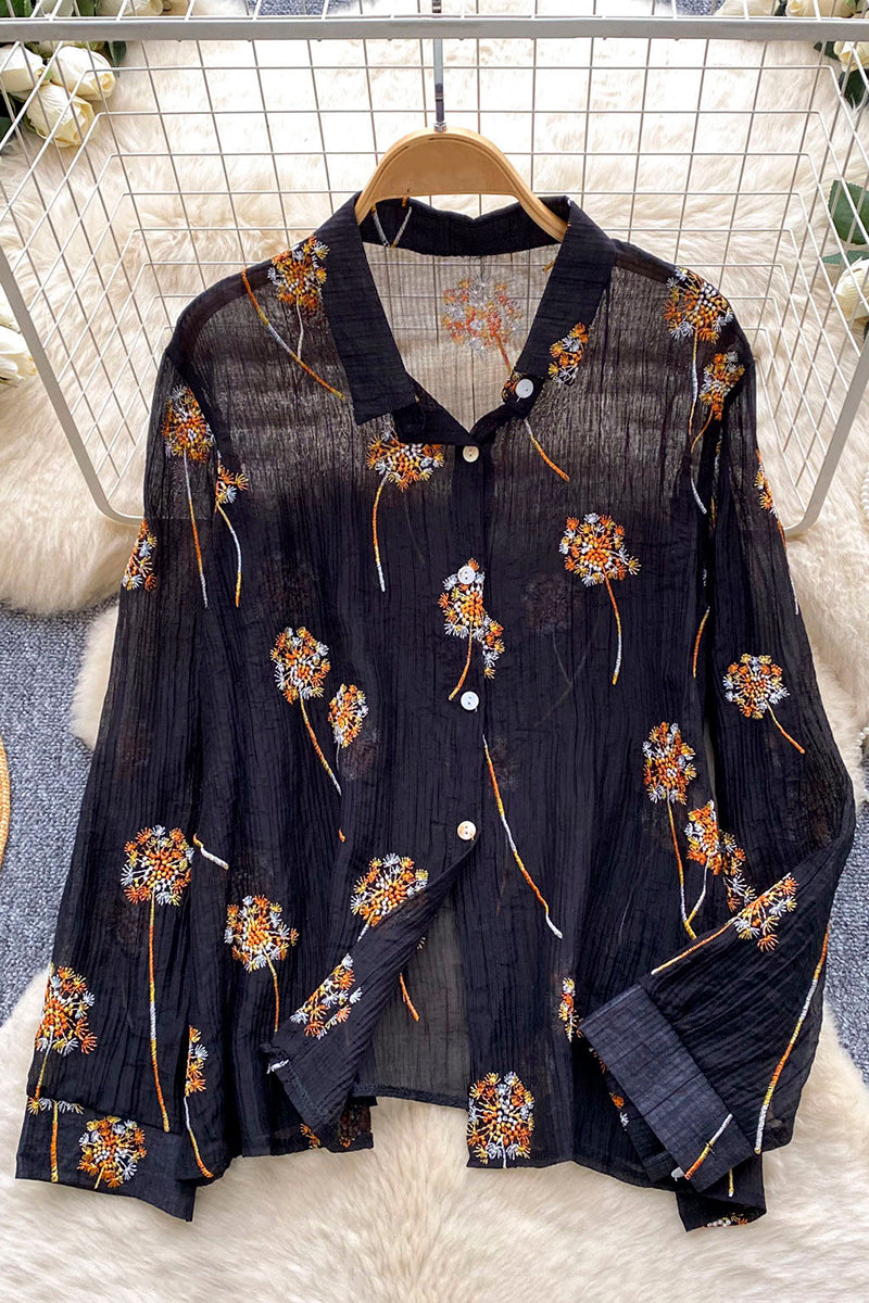Floral Button-Up Sheer Blouse