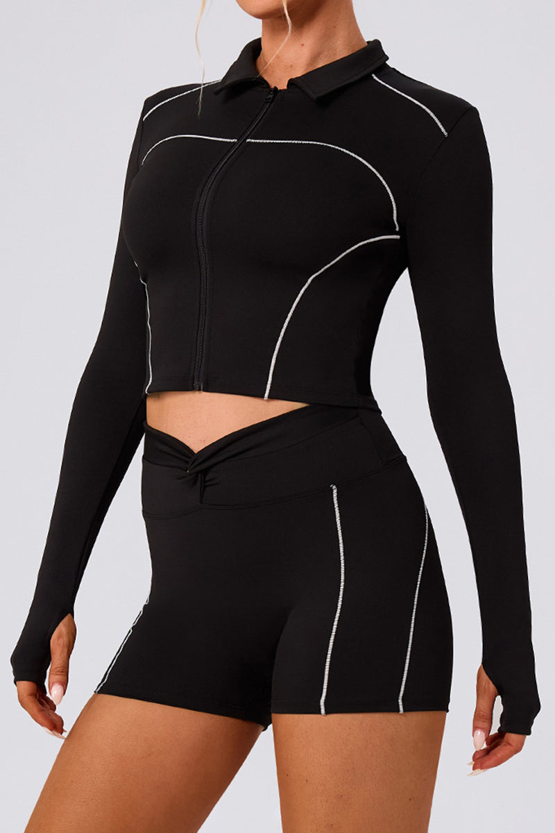 Zip-Up Long Sleeve Active Crop Top