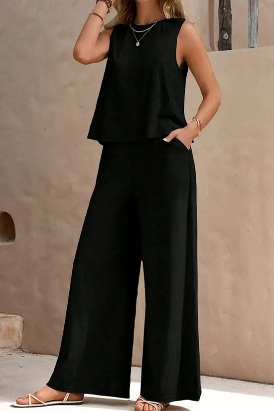 Sleeveless Wide-Leg Pants Set