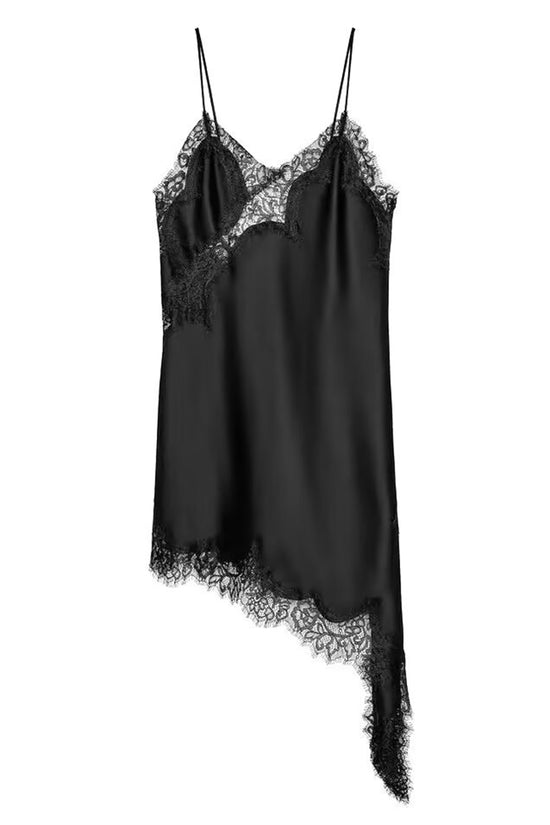 Asymmetrical Hem Lace Trim Slip Dress