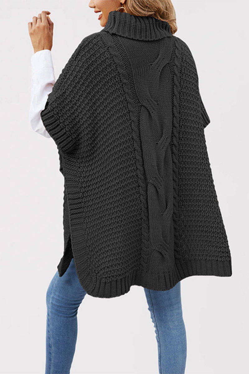 Cozy Cable Knit Turtleneck Poncho