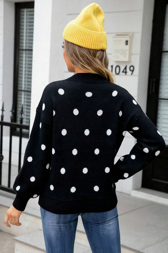 Polka Dot Puff Sleeve Sweater