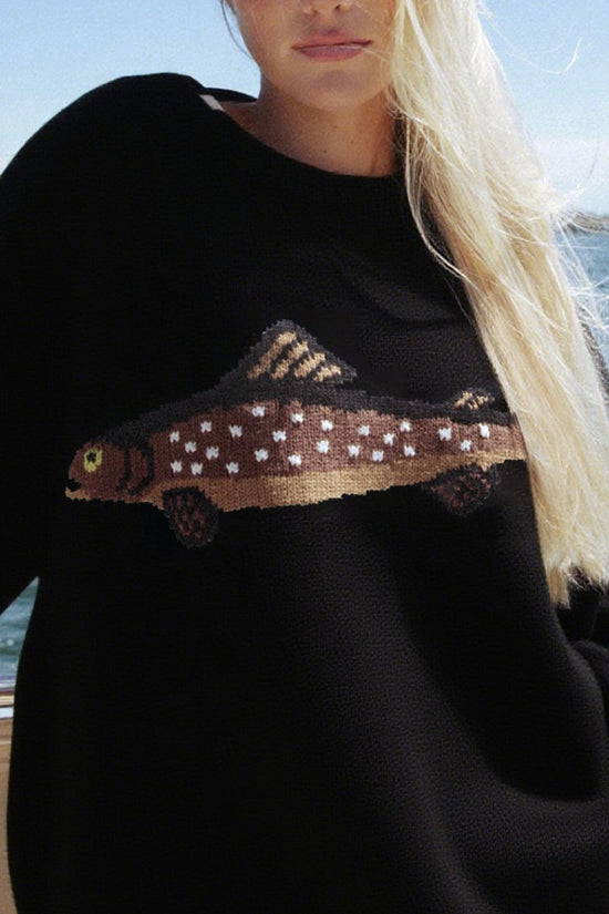 Fish Motif Crewneck Sweater