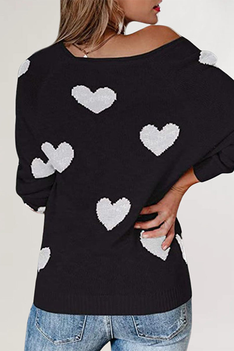 Heart Pattern V-Neck Sweater