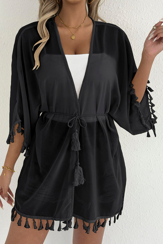 Tassel Trim Open-Front Cover-Up