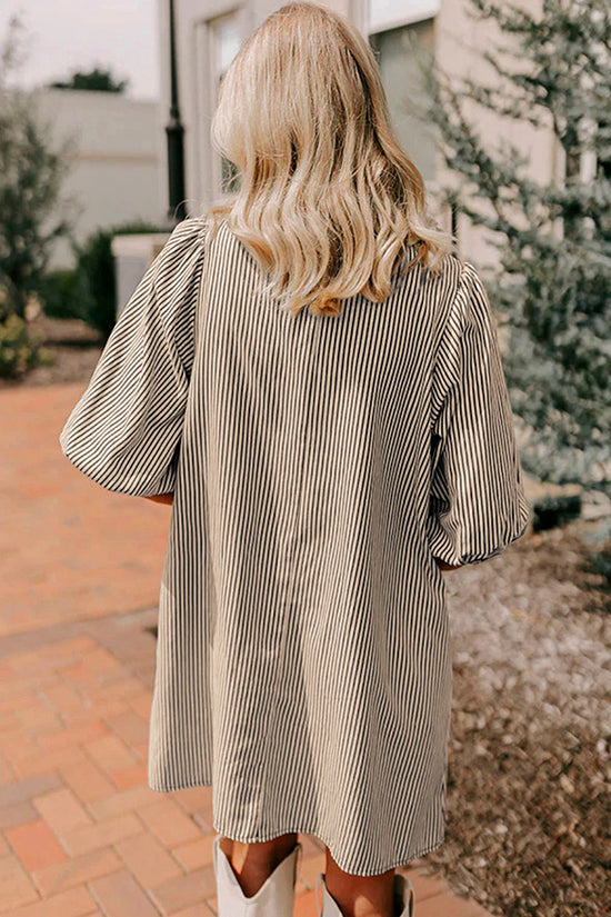 Stripe Button Down Puff Sleeve Mini Dress