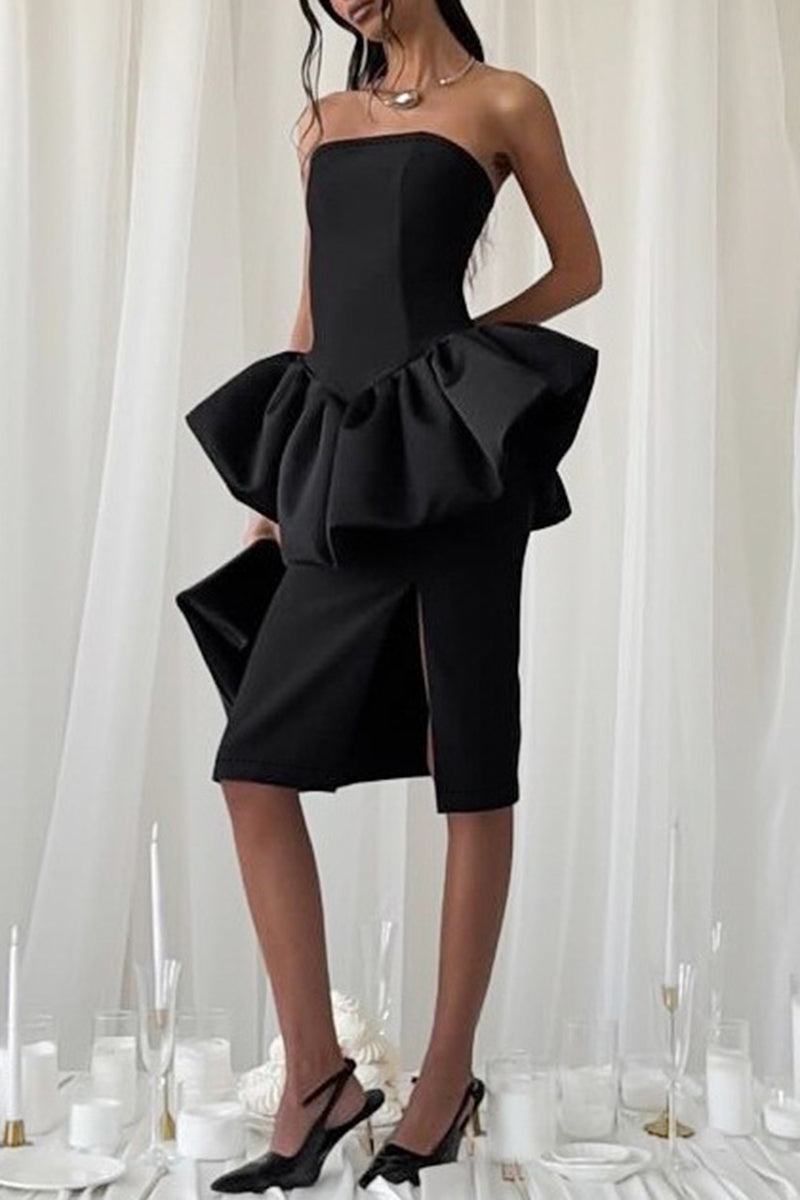 Strapless Peplum Bodycon Evening Dress