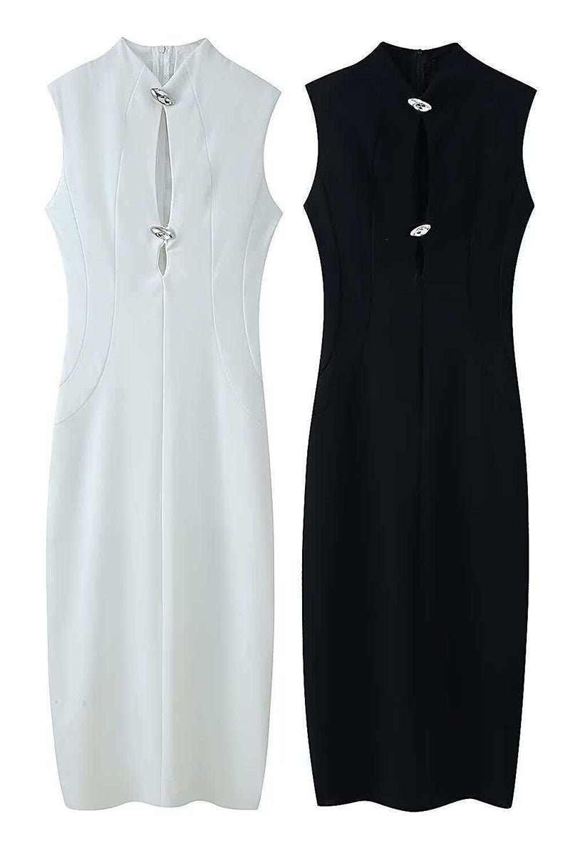 Elegant Sleeveless Mandarin Collar Dress
