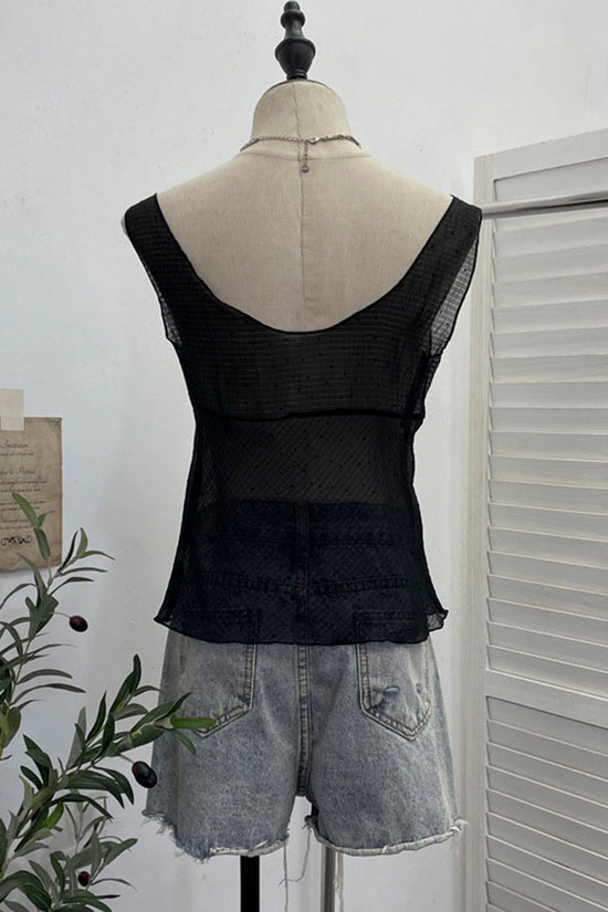 Sheer Sleeveless Bow-Detail Camisole