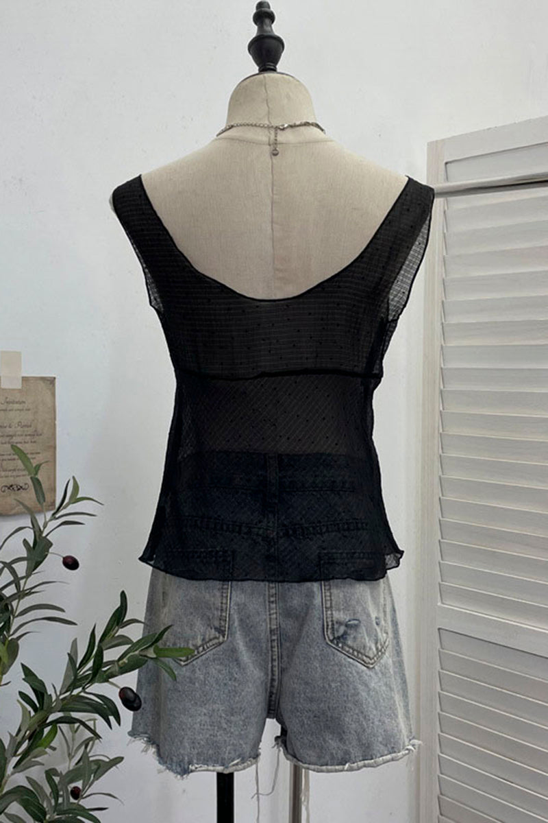 Sheer Sleeveless Bow-Detail Camisole