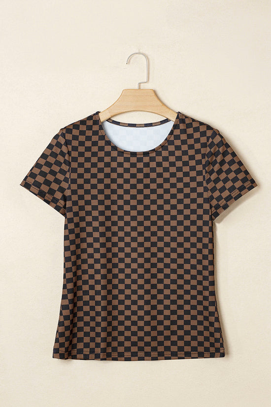 Checkerboard Round Neck T-Shirt