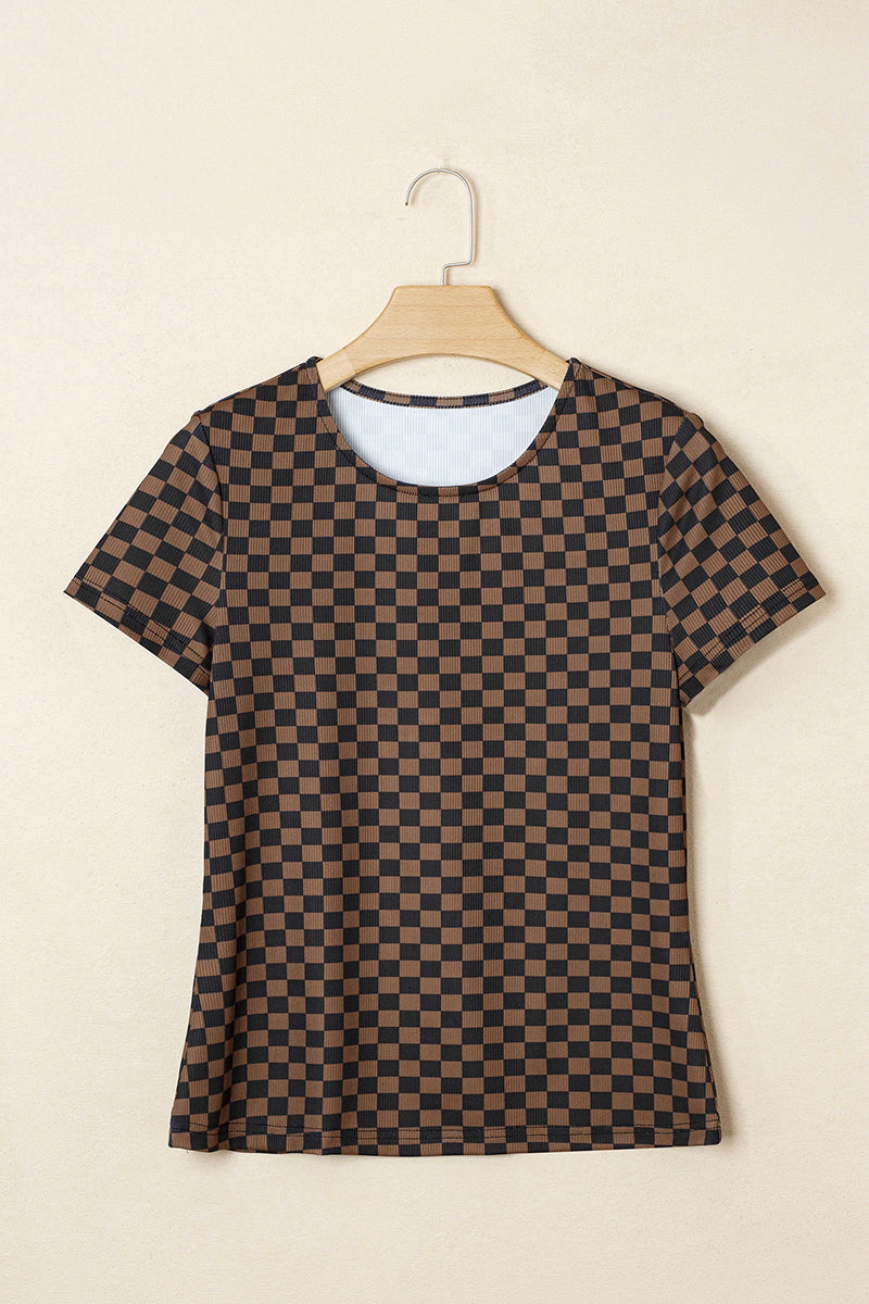 Checkerboard Round Neck T-Shirt