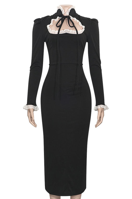 Elegant High-Neck Long Sleeve Bodycon Dress