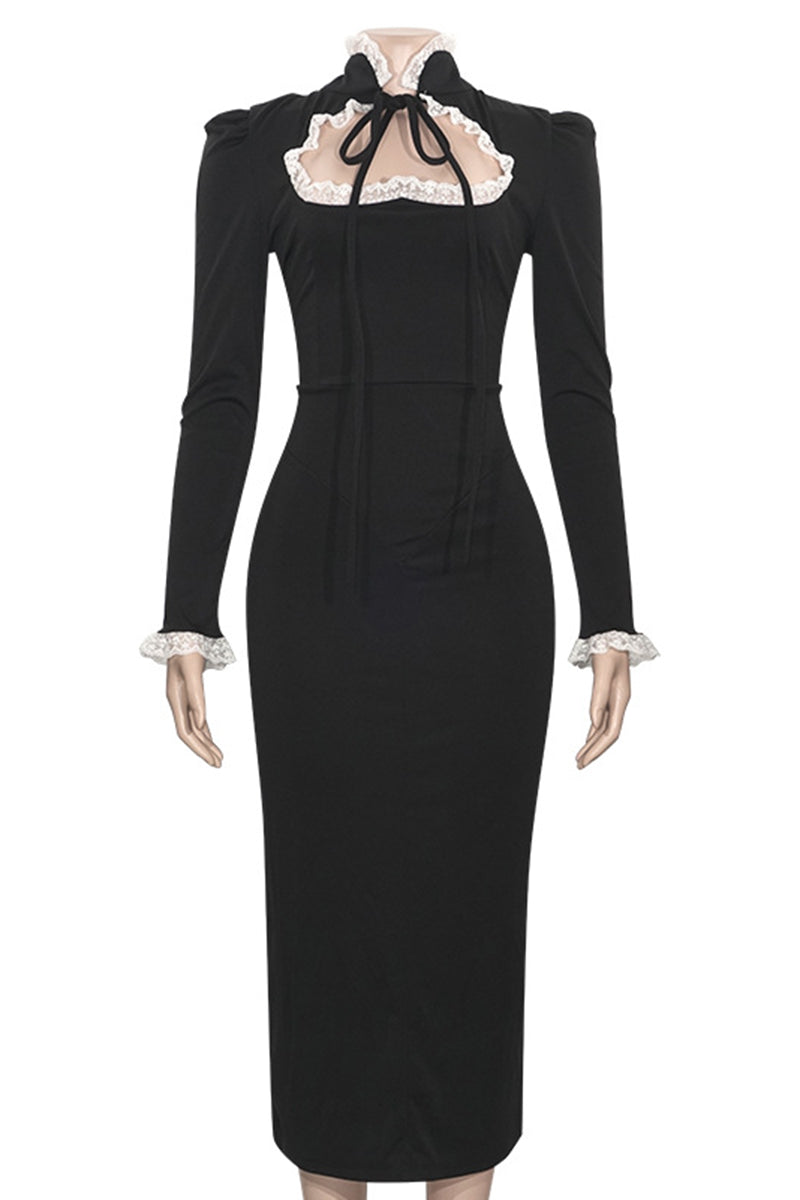 Elegant High-Neck Long Sleeve Bodycon Dress