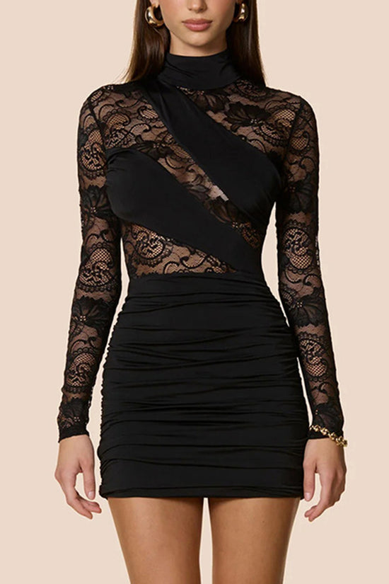Lace Sleeve Bodycon Dress with Wrap Detail