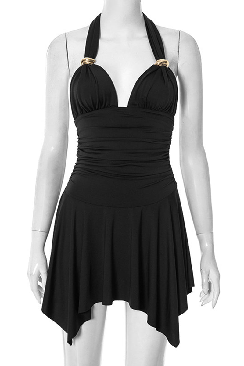 Halter Neck Ruched Casual Dress