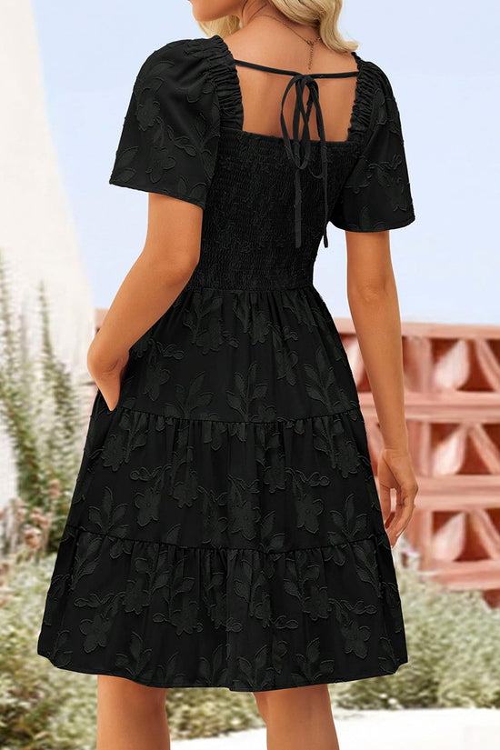 Floral Smocked Square Neck Casual Dress