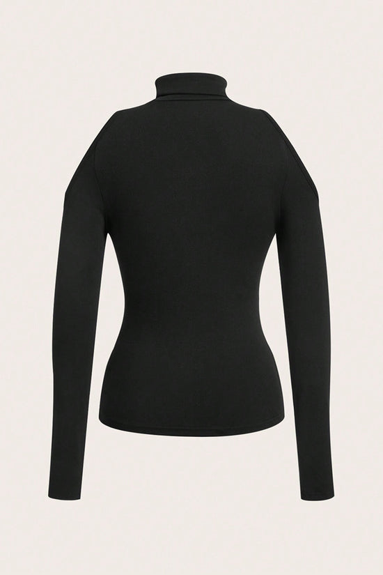 Chic Cut-Out Shoulder Turtleneck Top
