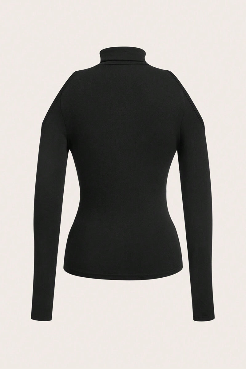 Chic Cut-Out Shoulder Turtleneck Top