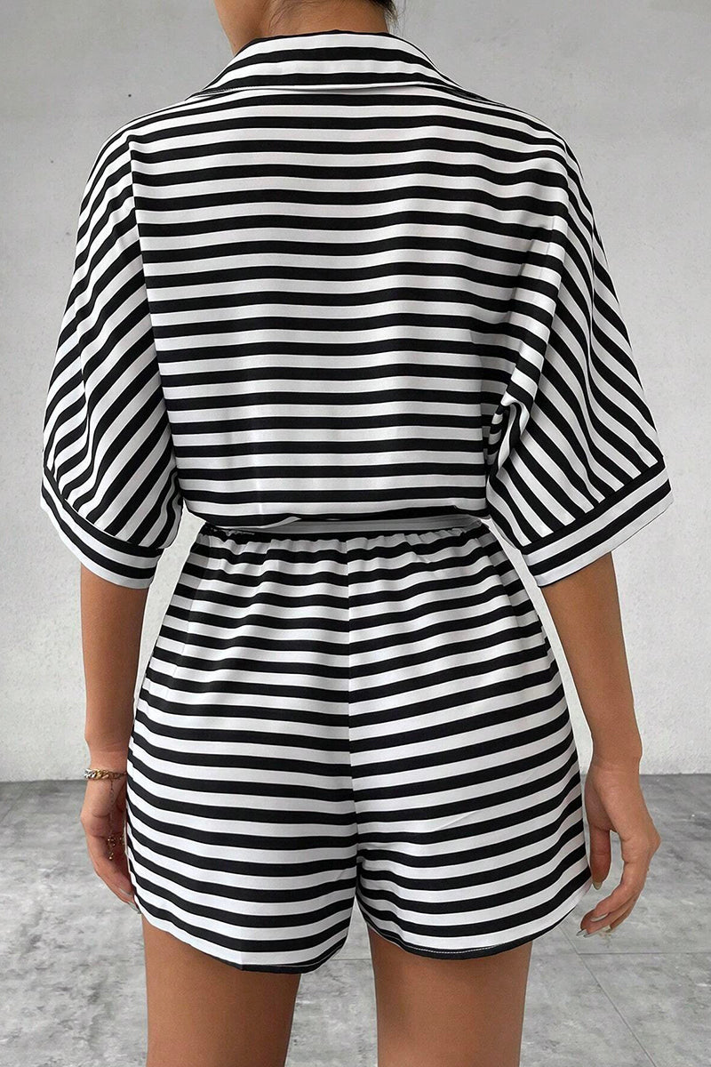 Striped Belted Romper