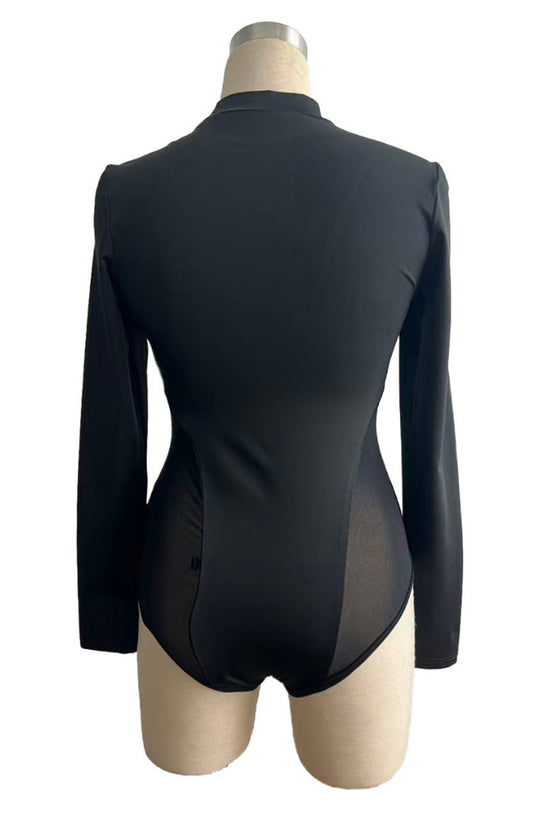 Elegant Mesh Detail Long Sleeve Bodysuit