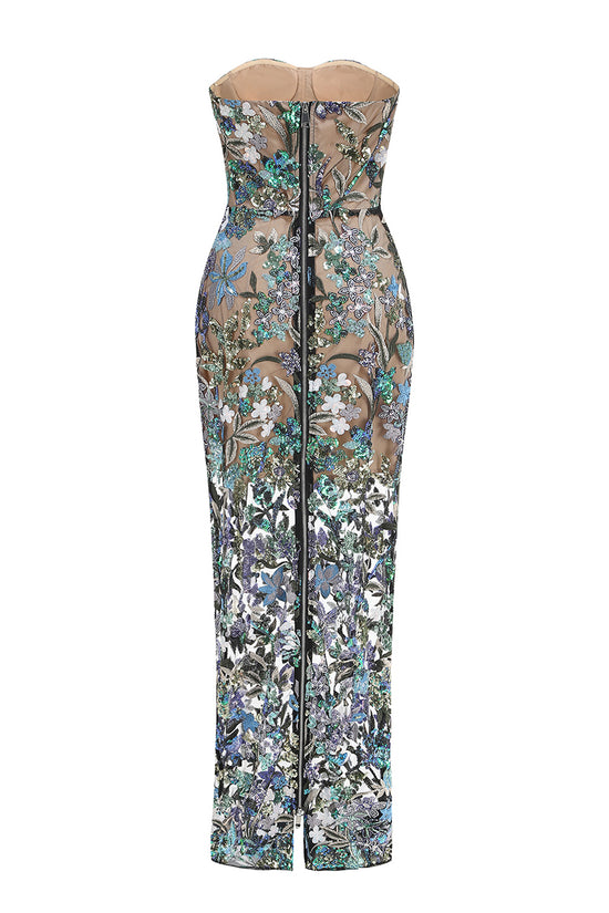 Floral Strapless Evening Bodycon Dress