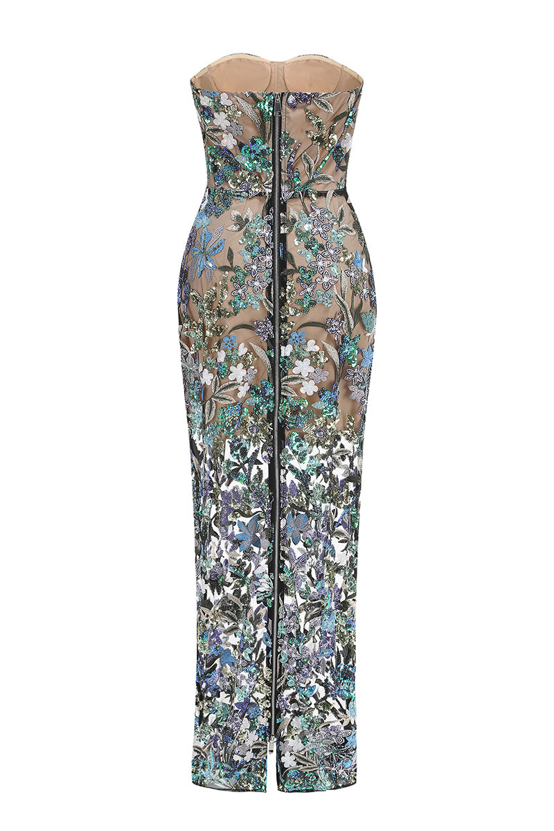 Floral Strapless Evening Bodycon Dress