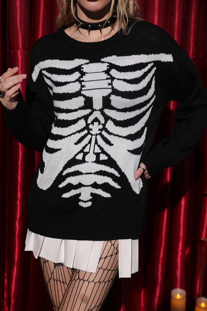 Skeleton Print Long Sleeve Sweater