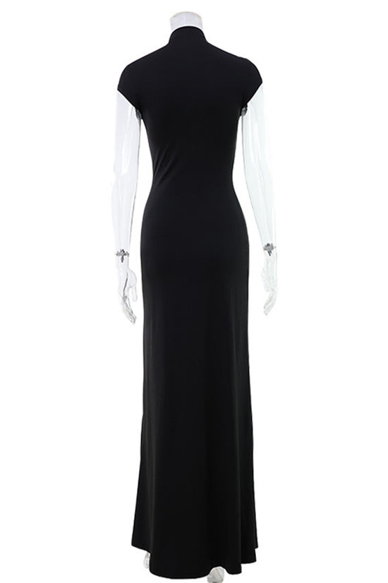 High Collar Slit Maxi Dress