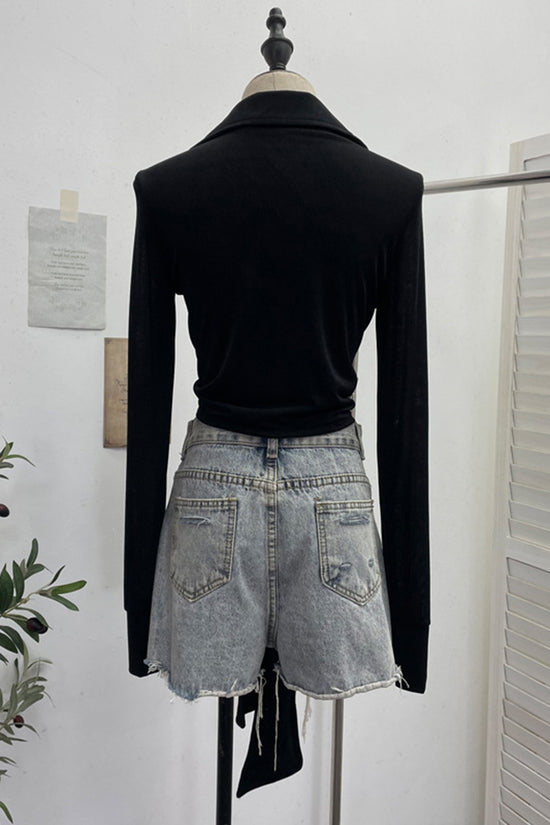 Tie Front Long Sleeve Blouse