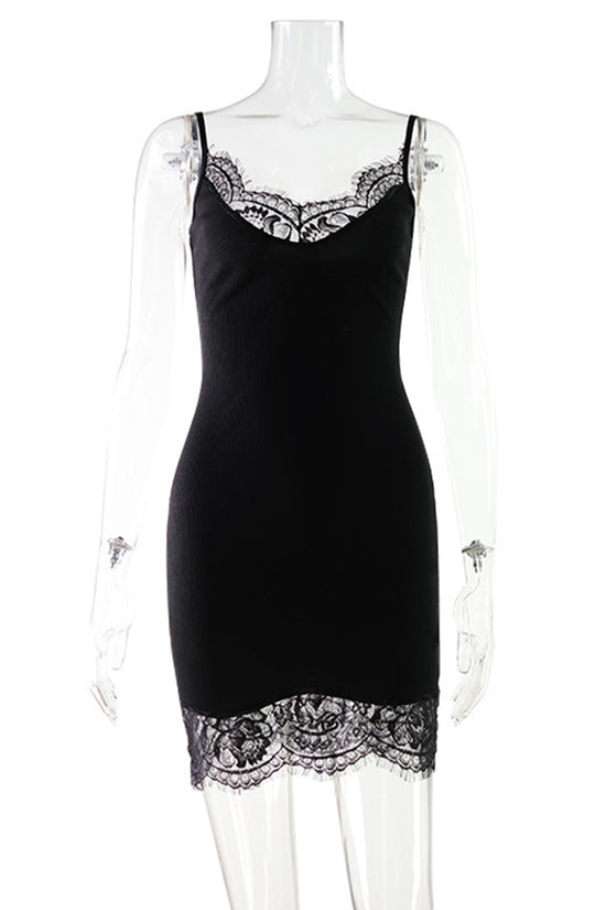 Lace Trim Sleeveless Bodycon Dress